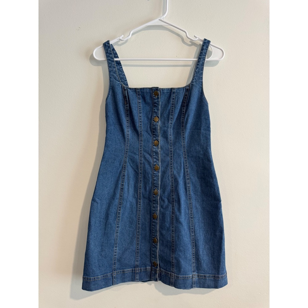 BDG Riley Denim Mini Dress Womens Small Blue Button Front Square Neck Y2K 90s - Picture 2 of 6